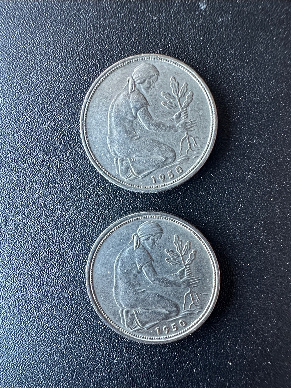 2x German 50 Pfennig  Coins Uncirculated Deutsche Federal Republic F&J Serials